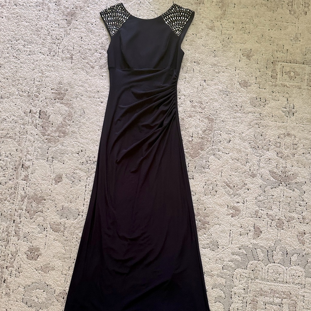 Xscape Navy Beaded Gown / Women’s Maxi Dress